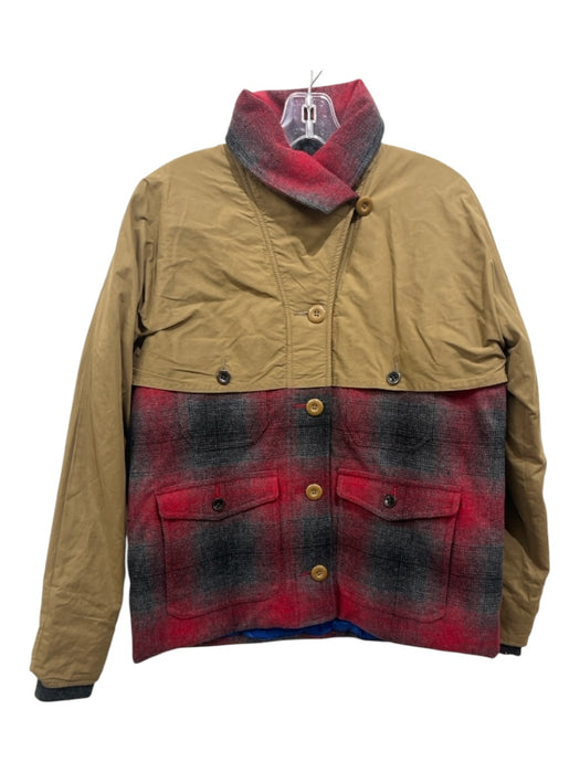 Woolrich Size M Brown, Red & Gray Poly Blend Fabric Block Plaid Button Up Coat Brown, Red & Gray / M