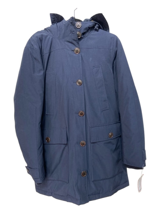 J Crew Size M Navy Blue Down Button Up Hood Puffer Pockets Coat Navy Blue / M