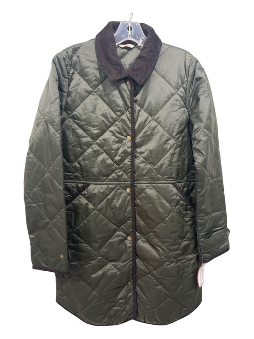 Barbour Size 6 Olive Green & Brown Nylon Blend Diamond Quilted Button Up Jacket Olive Green & Brown / 6