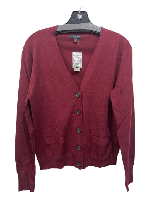 J Crew Size M Burgundy Red Merino Wool Button Up Thin Knit Pockets Cardigan Burgundy Red / M