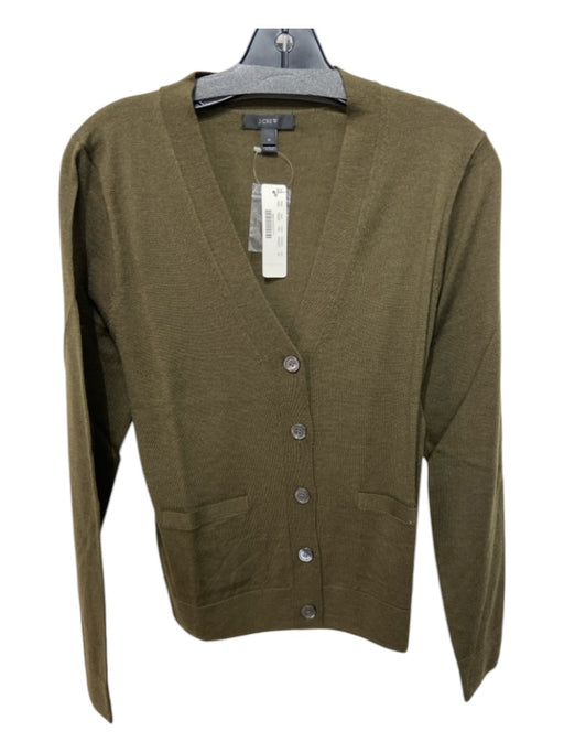 J Crew Size M Olive Green Merino Wool Button Up Thin Knit Pockets Cardigan Olive Green / M