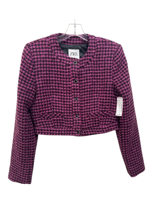 Zara Size S Pink, Purple & Black Poly Blend Button Up Shoulder Pads Jacket Pink, Purple & Black / S