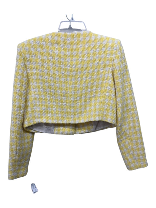 MNG Size M Yellow & Cream Cotton Blend Houndstooth Pearl Button Pockets Jacket Yellow & Cream / M