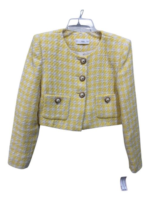 MNG Size M Yellow & Cream Cotton Blend Houndstooth Pearl Button Pockets Jacket Yellow & Cream / M