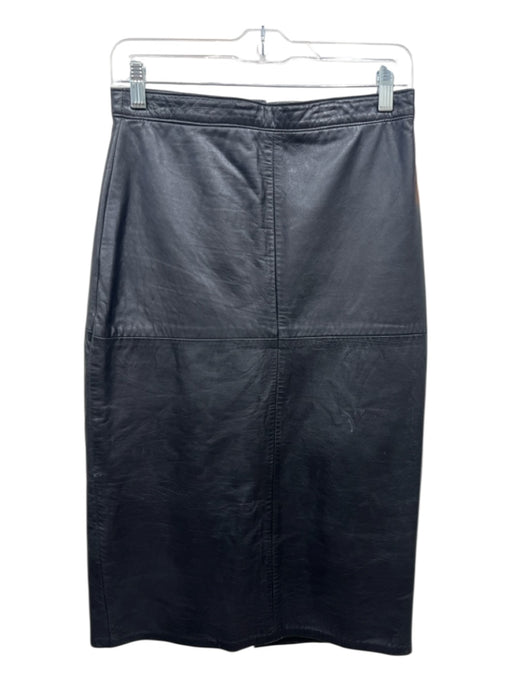 Firenze Size 12 Black Leather Back Zip Midi Skirt Black / 12