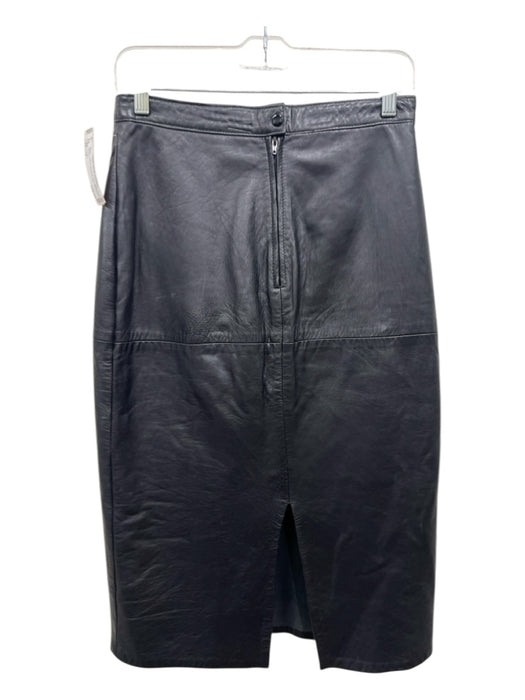 Firenze Size 12 Black Leather Back Zip Midi Skirt Black / 12