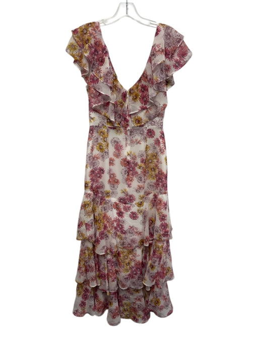 Wayf Size S Pink, Purple, yellow Polyester Ruffle Cap Sleeve Floral Print Dress Pink, Purple, yellow / S