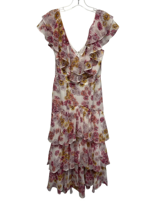 Wayf Size S Pink, Purple, yellow Polyester Ruffle Cap Sleeve Floral Print Dress Pink, Purple, yellow / S