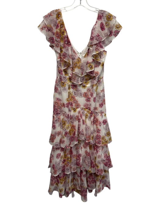 Wayf Size S Pink, Purple, yellow Polyester Ruffle Cap Sleeve Floral Print Dress Pink, Purple, yellow / S