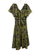 Tanya Taylor Size 2 Green, Black, Beige Cotton Ruffle Cap Sleeve V Neck Dress Green, Black, Beige / 2