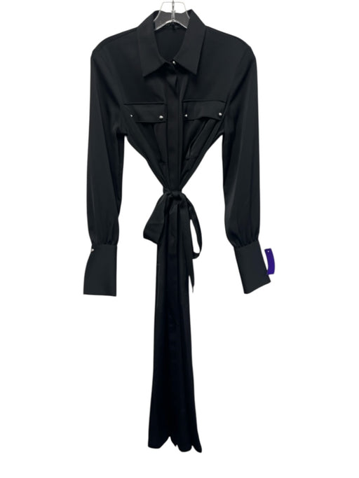 Rag & Bone Size XS Black Polyester Satin Long Sleeve Breast Pockets Maxi Dress Black / XS