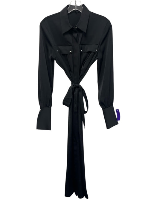 Rag & Bone Size XS Black Polyester Satin Long Sleeve Breast Pockets Maxi Dress Black / XS