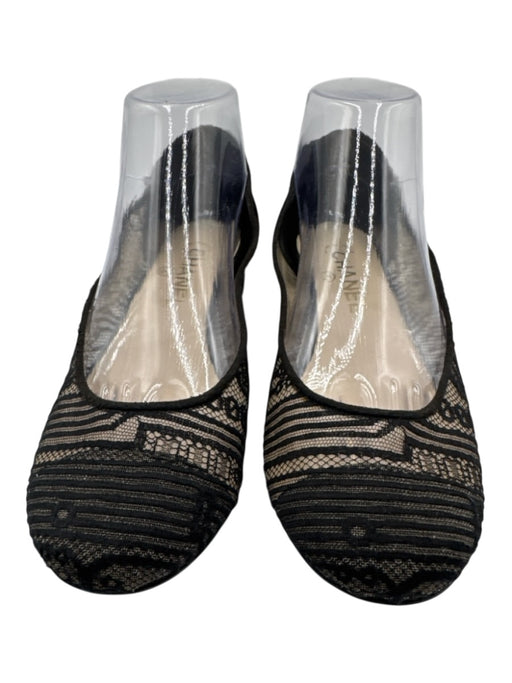 Chanel Shoe Size 38.5 Black Leather & Textile Round Toe Lace Faux Pearl Flats Black / 38.5