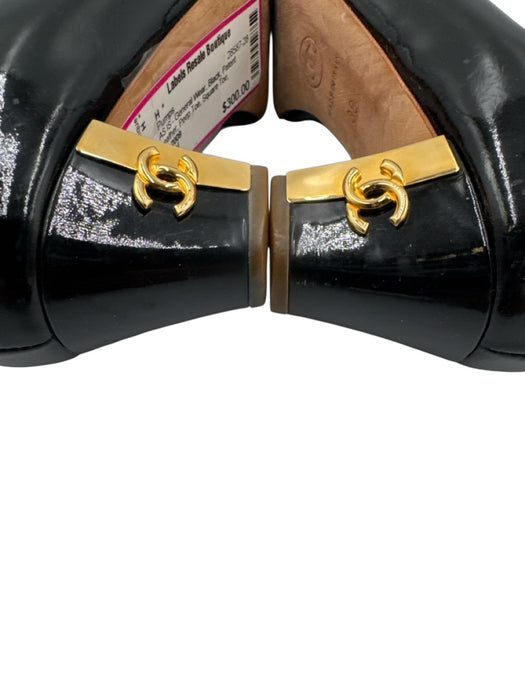 Chanel Shoe Size 38 Black Patent Leather Peep Toe Square Toe Tapered Heel Pumps Black / 38
