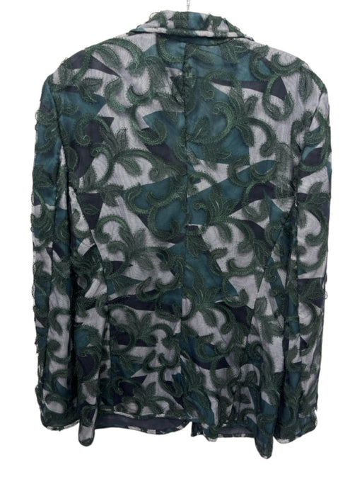 Giorgio Armani Size 48 Green & Navy Silk & Linen Crochet Lace Abstract Jacket Green & Navy / 48