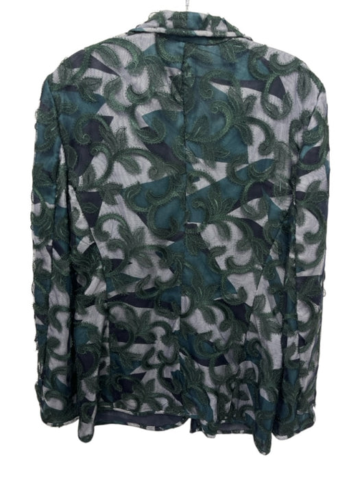 Giorgio Armani Size 48 Green & Navy Silk & Linen Crochet Lace Abstract Jacket Green & Navy / 48