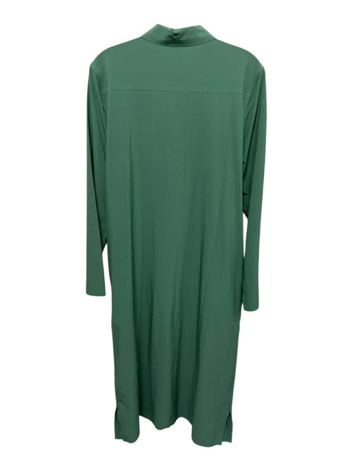 Athleta Size M Green Polyester Collared Button Down Pockets Long Sleeve Dress Green / M