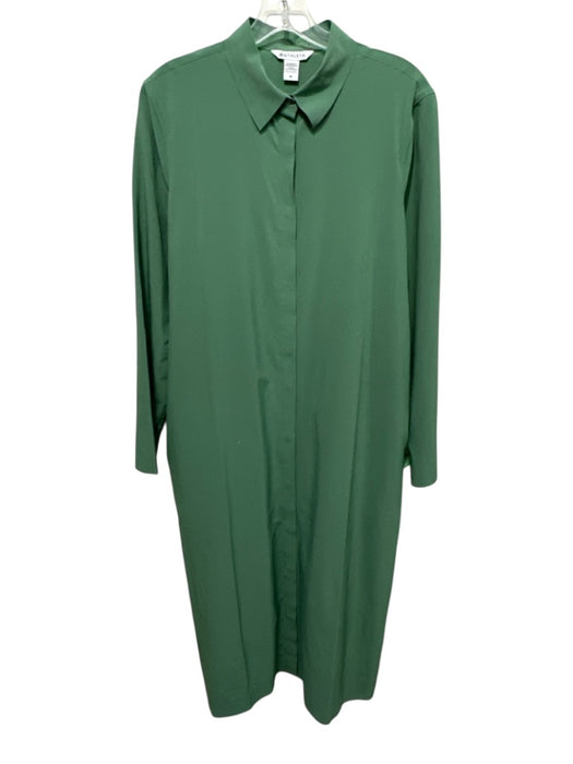 Athleta Size M Green Polyester Collared Button Down Pockets Long Sleeve Dress Green / M