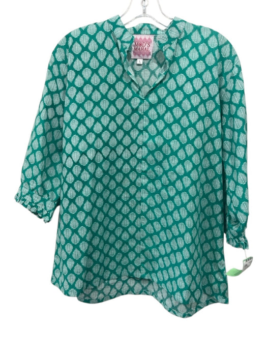 Mod's Mahal Size L Green Print Cotton Leaf Print 3/4 Sleeve Top Green Print / L