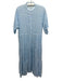 Becasa Size L/XL White & Blue Polyester Abstract Button Down Short Sleeve Dress White & Blue / L/XL