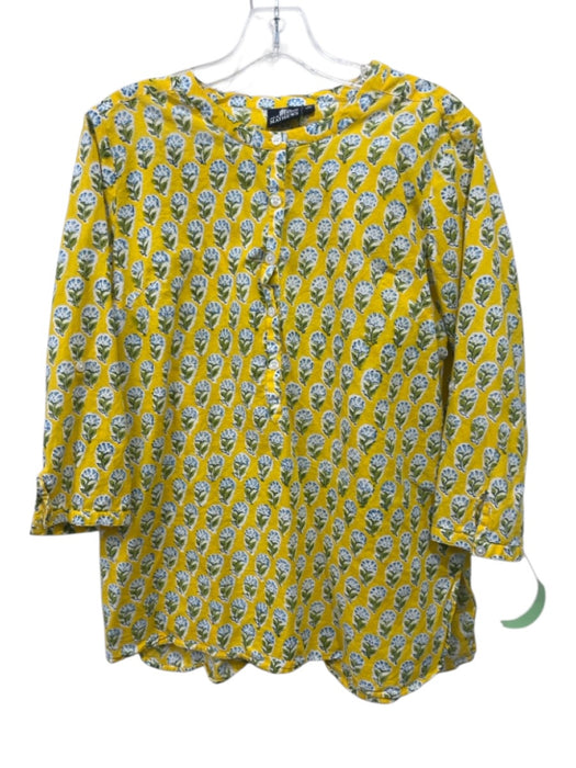 Madison Mathews Size M Yellow, Green, Blue Cotton Half Button Floral Top Yellow, Green, Blue / M