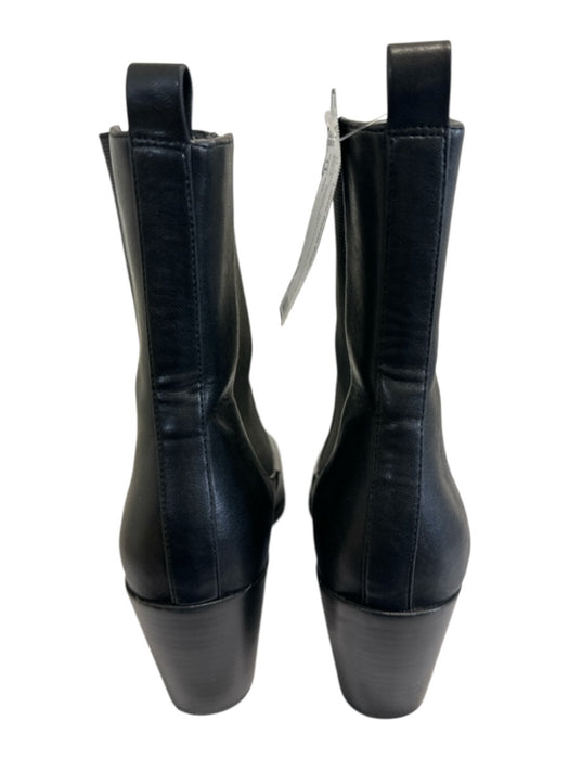 Open Edit Shoe Size 11 Black Leather Stacked Heel Ankle Elastic Booties Black / 11