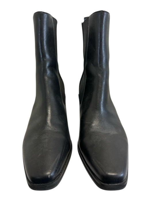 Open Edit Shoe Size 11 Black Leather Stacked Heel Ankle Elastic Booties Black / 11