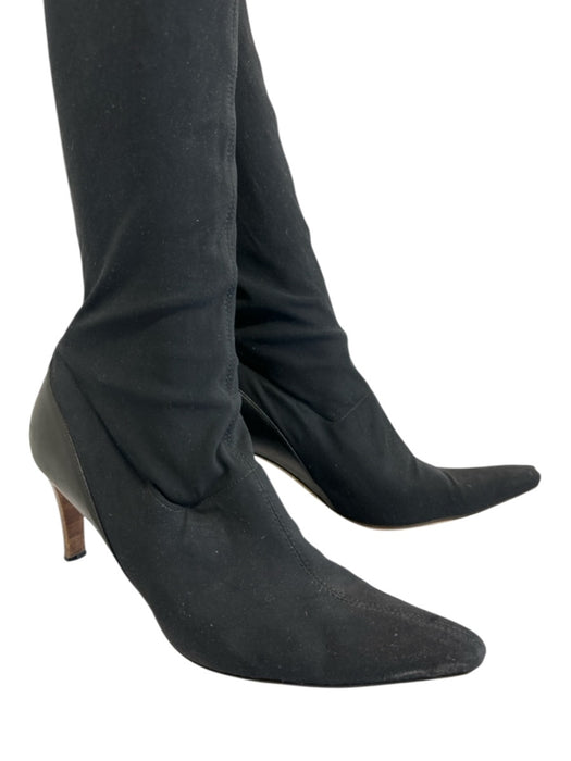Gucci Shoe Size 10.5 Black Fabric Spandex Kitten Heel Pointed Toe Boots Black / 10.5