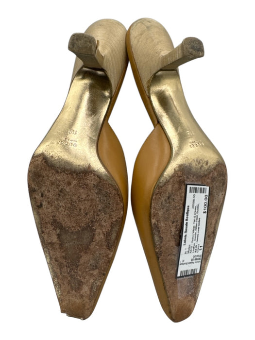 Gucci Shoe Size 11 Tan & cream Leather Suede Kitten Heel Buckle Vintage Mules Tan & cream / 11