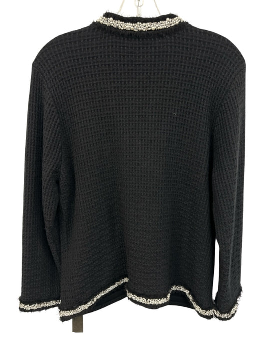 Alice + Olivia Size XL Black & White Cotton Blend Waffle Knit Beaded Trim Jacket Black & White / XL
