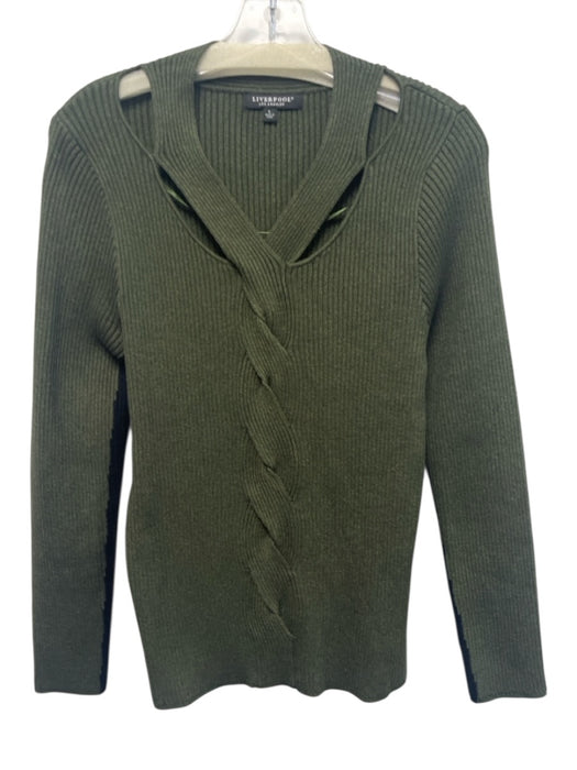 Liverpool LA Size L Green & Black Viscose Blend Ribbed Knit V Neck Sweater Green & Black / L