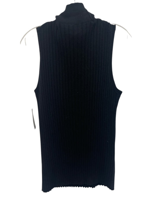 Lafayette 148 Size L Black Cashmere Ribbed Knit Mock Neck Sleeveless Top Black / L
