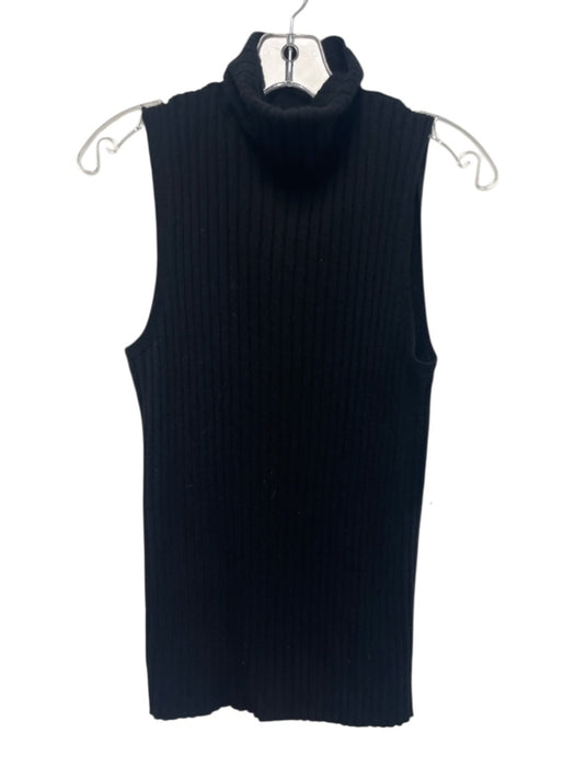 Lafayette 148 Size L Black Cashmere Ribbed Knit Mock Neck Sleeveless Top Black / L