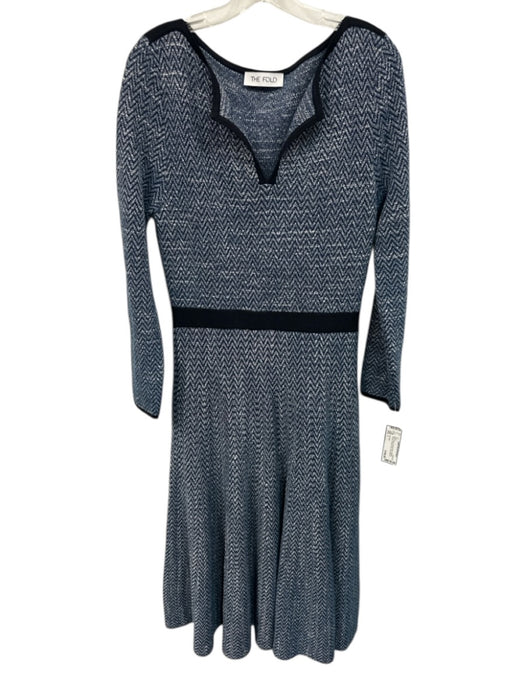The Fold Size L Mixed Blues Viscose Blend Metallic Thread Chevron Knit Dress Mixed Blues / L