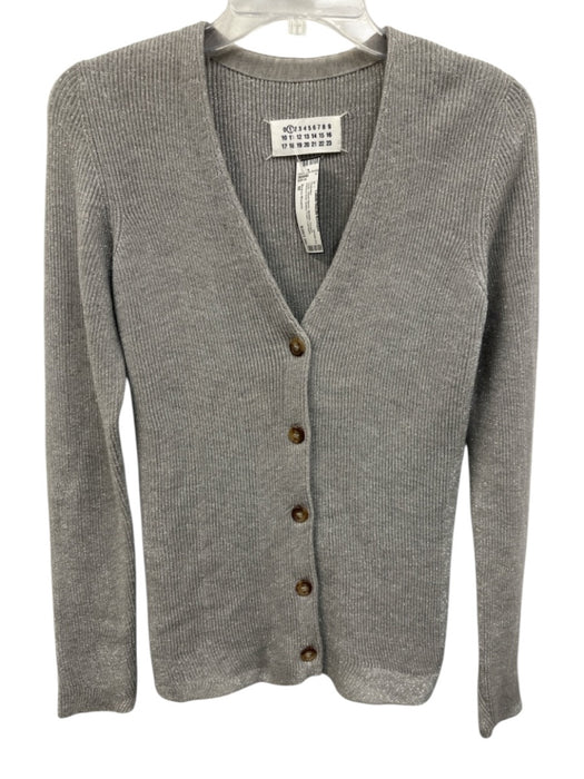 Maison Margiela Size M Gray Wool Blend Metallic Thread Ribbed Knit Sweater Gray / M