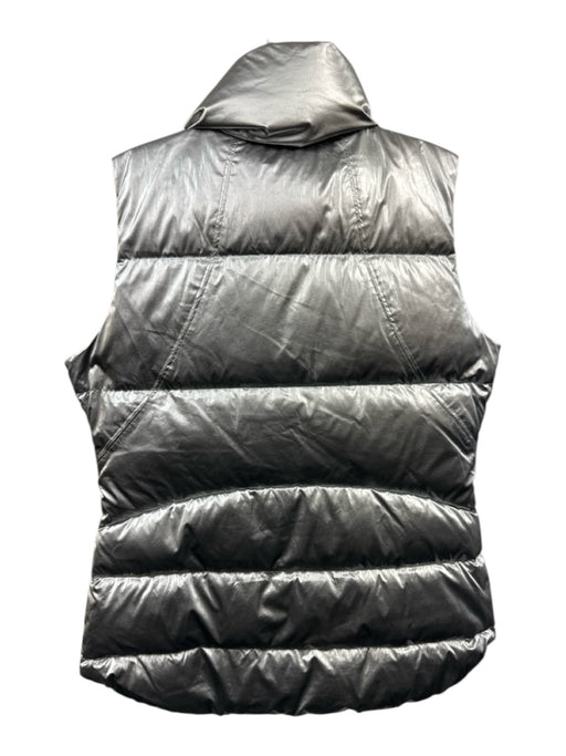 Athleta Size M Silver Nylon Metallic Zip & Snap Button Front Quilted Puffer Vest Silver / M