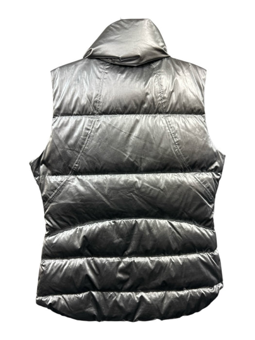 Athleta Size M Silver Nylon Metallic Zip & Snap Button Front Quilted Puffer Vest Silver / M
