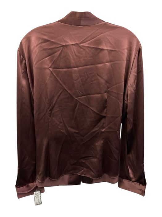 Lafayette 148 Size 14 Mauve Pink Silk Satin Long Sleeve Button Front V Neck Top Mauve Pink / 14