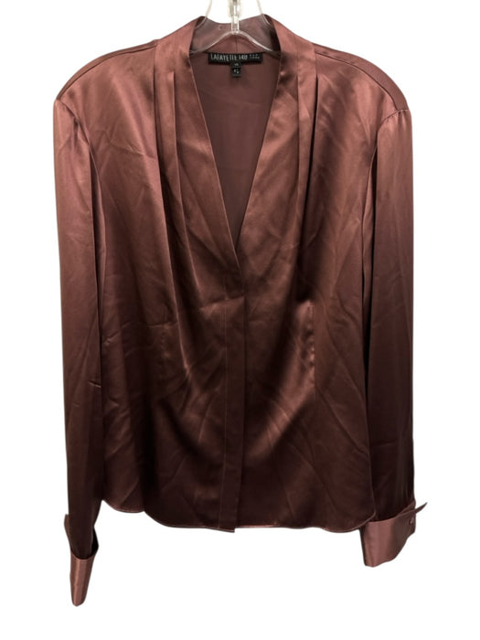 Lafayette 148 Size 14 Mauve Pink Silk Satin Long Sleeve Button Front V Neck Top Mauve Pink / 14