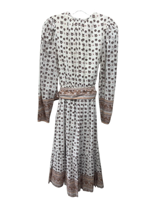 Cleobella Size S White, Brown, Pink Cotton Long Sleeve Floral Print Midi Dress White, Brown, Pink / S