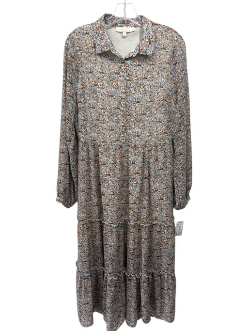 Karlie Size M Orange, Purple, Brown print Polyester Long Sleeve Buttons Dress Orange, Purple, Brown print / M