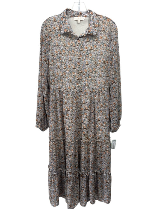 Karlie Size M Orange, Purple, Brown print Polyester Long Sleeve Buttons Dress Orange, Purple, Brown print / M
