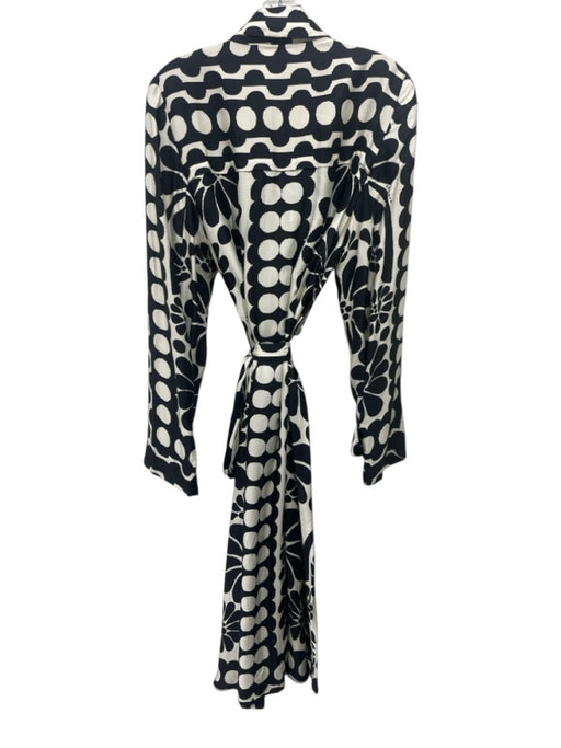 Farm Rio Size M Black & White Viscose Long Sleeve Abstract Print Buttons Dress Black & White / M