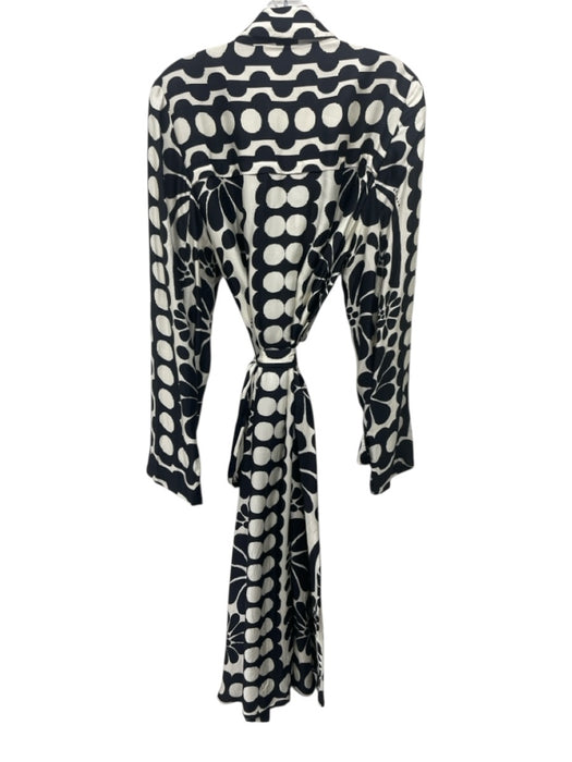 Farm Rio Size M Black & White Viscose Long Sleeve Abstract Print Buttons Dress Black & White / M