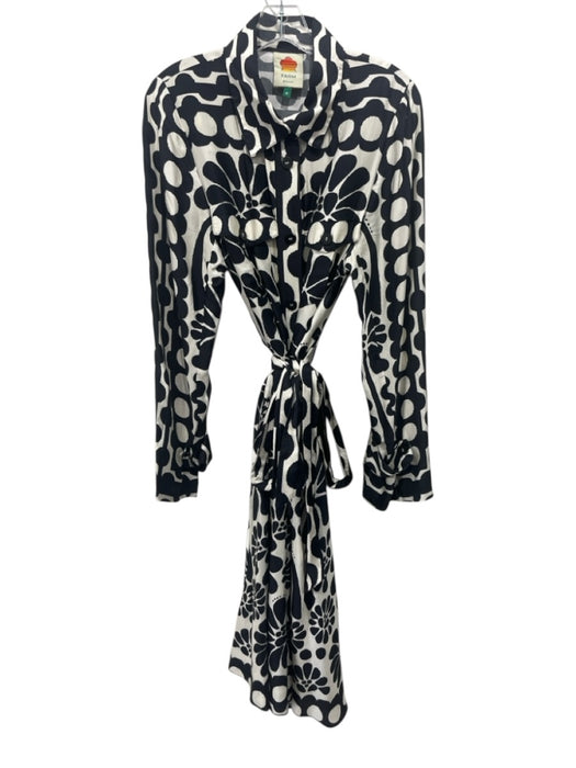 Farm Rio Size M Black & White Viscose Long Sleeve Abstract Print Buttons Dress Black & White / M