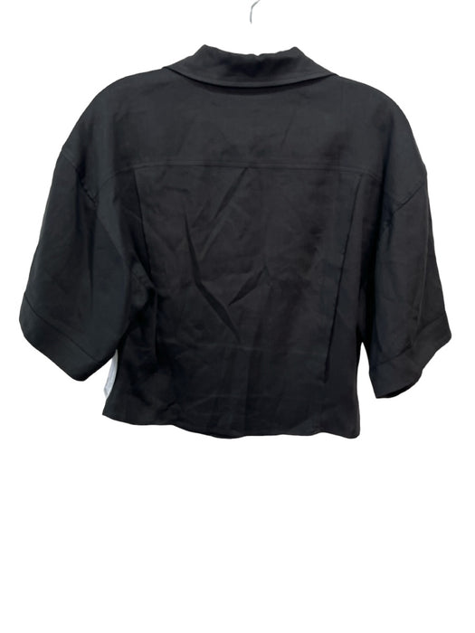Frame Size M Black Linen Blend Collared Button Up Short Sleeve Crop Top Black / M