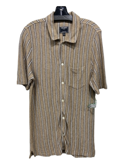 Todd Snyder Size M Tan & Navy Print Cotton Blend Striped Knit Men's Short Sleeve M