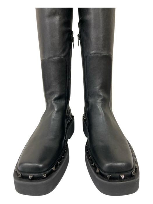 Valentino Shoe Size 40 Black Leather Lug Sole Studded Knee High Pull On Boots Black / 40