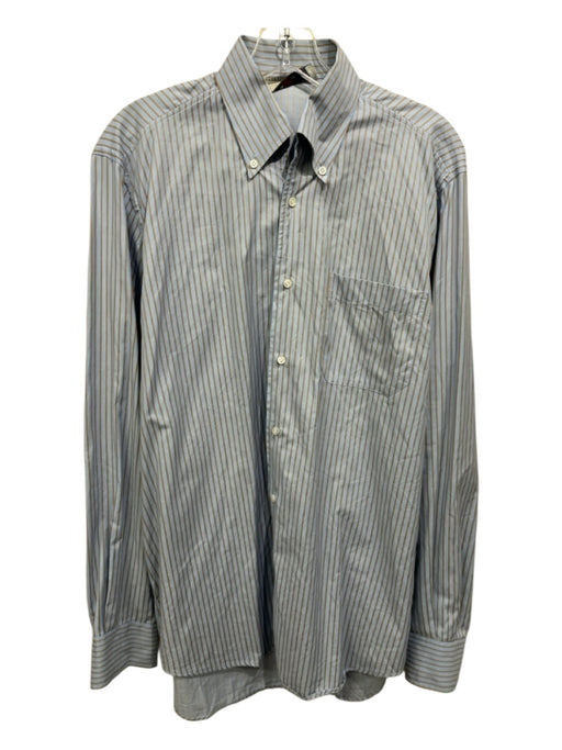 Luciano Barbera Size M Blue & Brown Cotton Striped Button Down Long Sleeve Shirt Blue & Brown / M