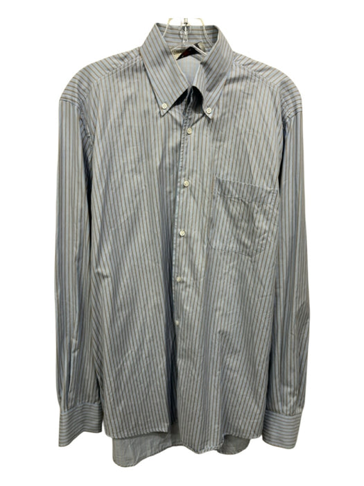 Luciano Barbera Size M Blue & Brown Cotton Striped Button Down Long Sleeve Shirt Blue & Brown / M